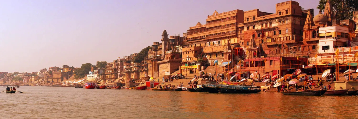 Holy town Varanasi and the river Ganges during sunrise